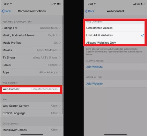 parental controls safari ipad