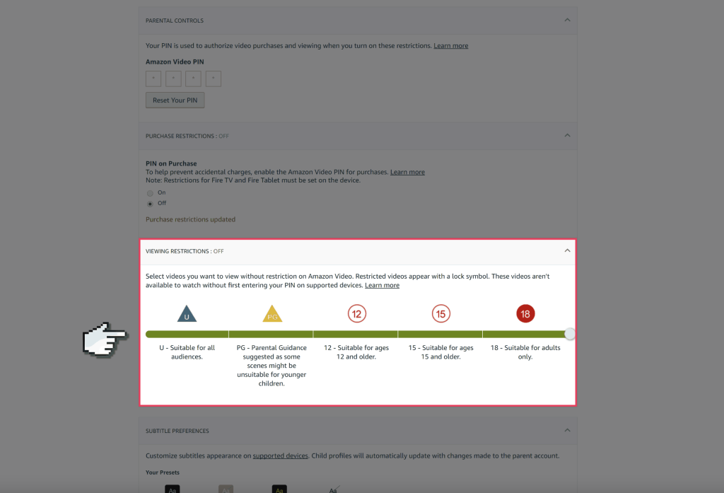 prime video settings - parental controls
