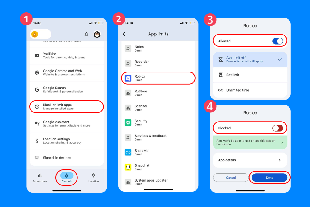 how to block roblox games on android