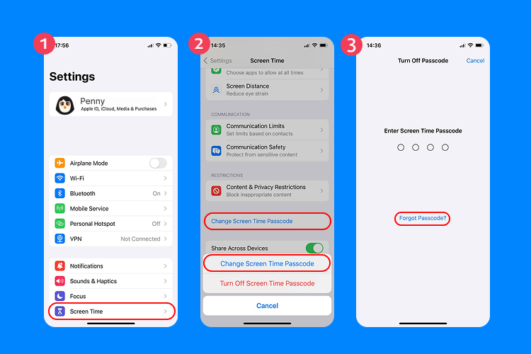 how to reset screen time passcode
