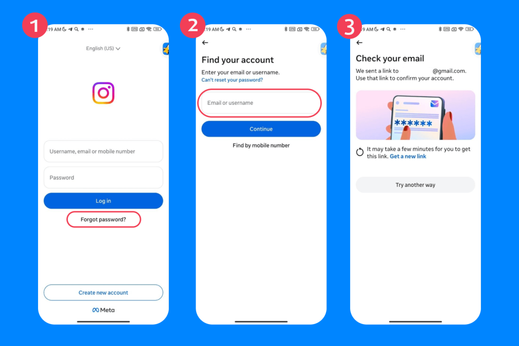 tap to reset your instagram password
