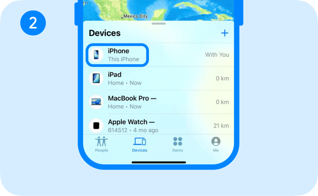 how to play sound with Find My app, step 2