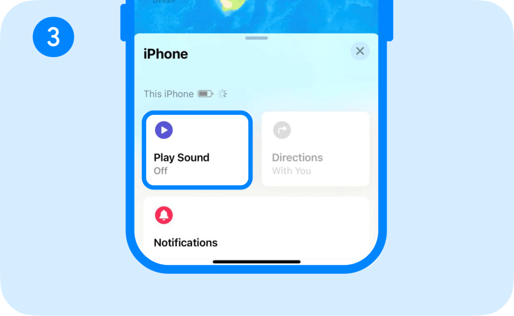 how to play sound with Find My app, step 3