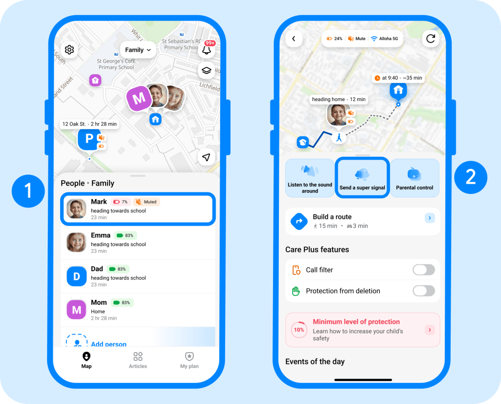 how to send Send a super signal on iPhone with Findmykids