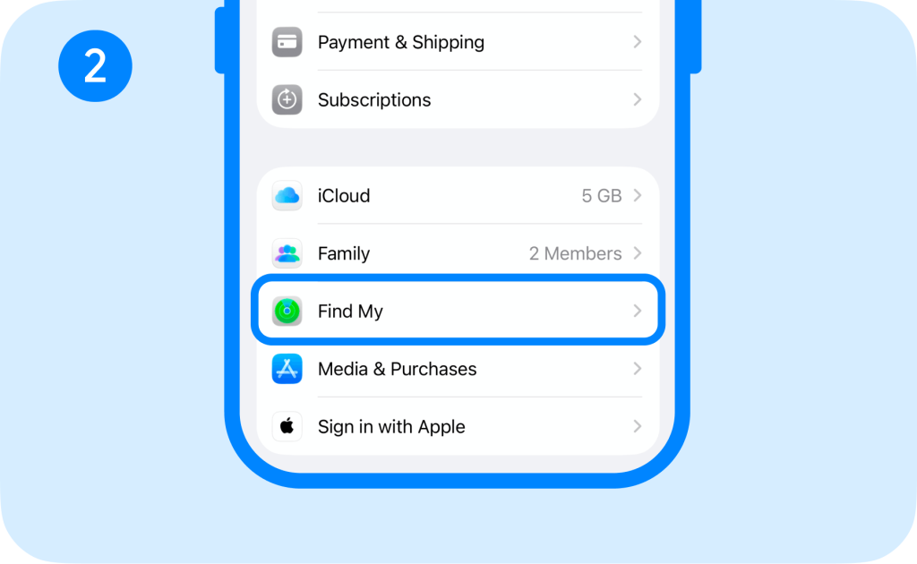 how to track my child's iphone with Find My - step 2