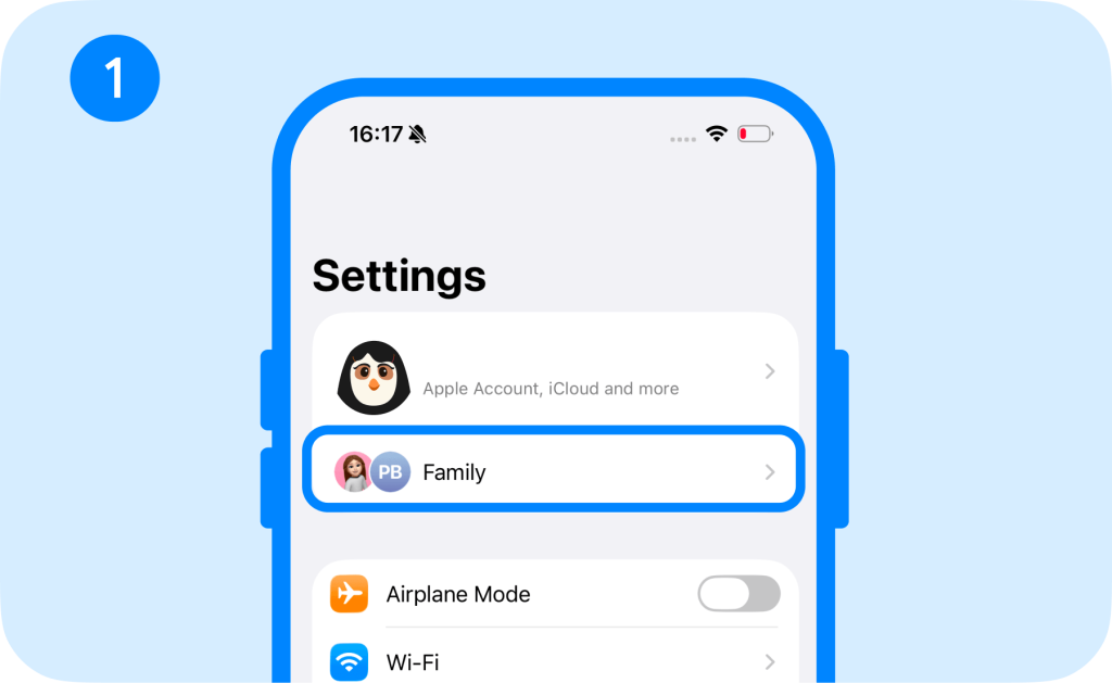 how to track my child's iphone with Family Sharing - step 1